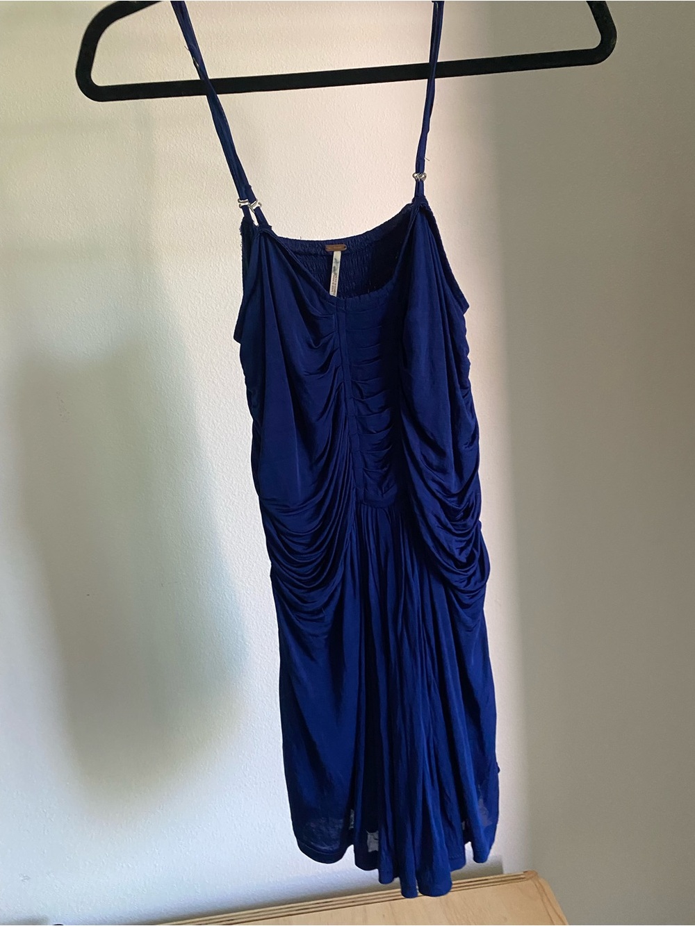 Free People Royal Blue Ruched Spaghetti Strap Tunic Top